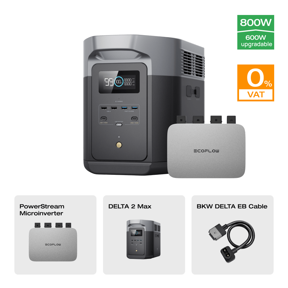 EcoFlow DELTA 2 Max Portable Power Station (Refurbished) 0% VAT (Only Germany) DELTA 2 Max + PowerStream Microinverter 600W (with battery cable) (Member Price)