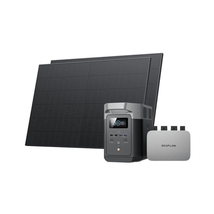 EcoFlow PowerStream Balcony Solar System with 1 kWh Storage 600W/800W - DELTA 2 600W + 2x 400W Rigid Solar Panel + DELTA 2 / No / Incl. VAT