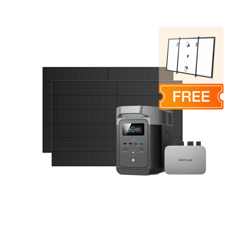 Load image into Gallery viewer, EcoFlow PowerStream Balcony Solar System with 1 kWh Storage 800W - DELTA 2 800W + 2x 400W Rigid Solar Panel + DELTA 2 / No / 0 % VAT (Only Germany)
