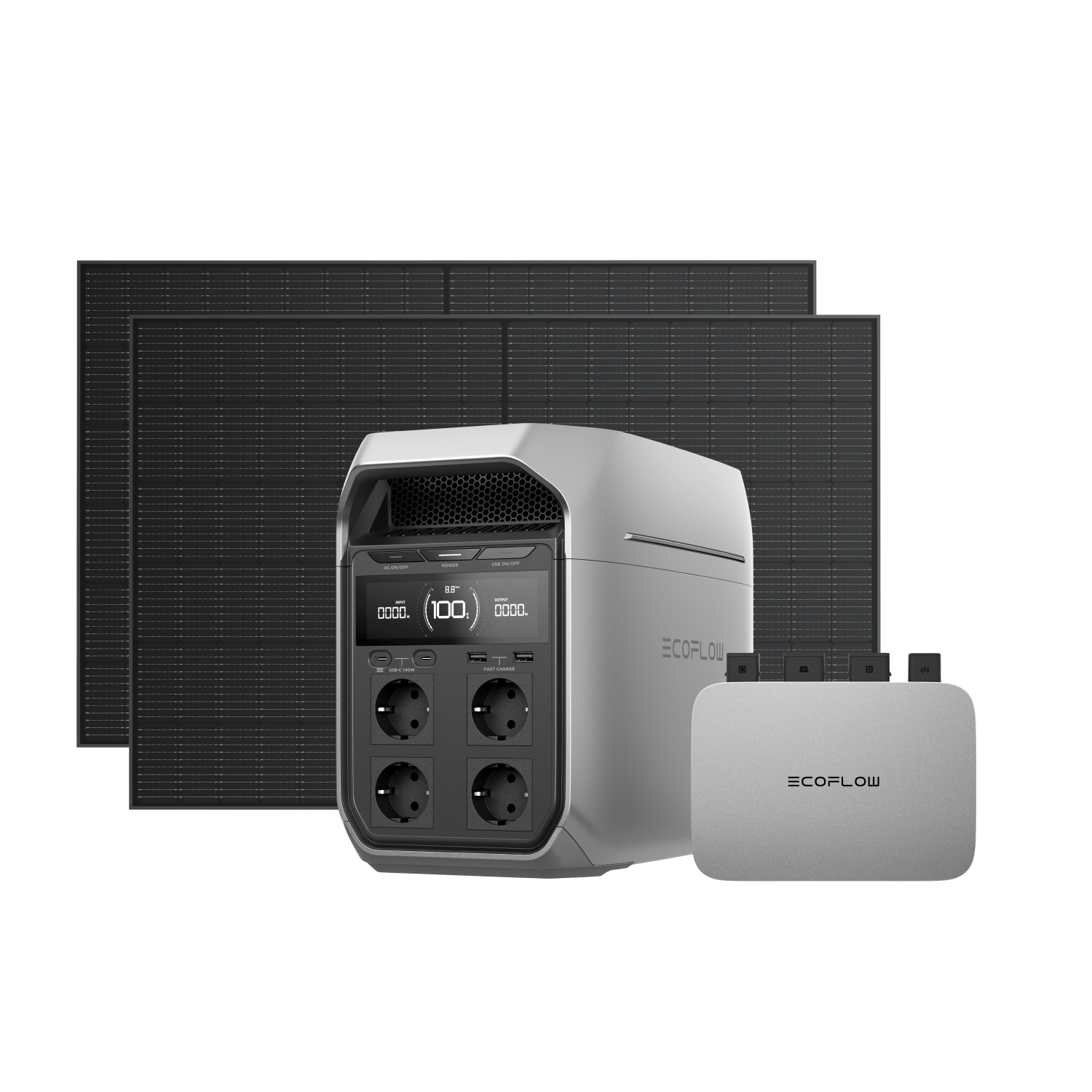 EcoFlow PowerStream Balcony Solar System with 1 kWh Storage 800W - DELTA 3 Series 800W + 2x 400W Rigid Solar Panel + DELTA 3 Plus / No / 0 % VAT (Only Germany)