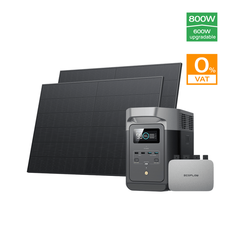 Load image into Gallery viewer, EcoFlow PowerStream Balcony Solar System with Storage 600W/800W - DELTA 2 0 % VAT (Only Germany) / 600W + 2x 400W Rigid Solar Panel (with4 x Mounting feet) + DELTA 2 / No
