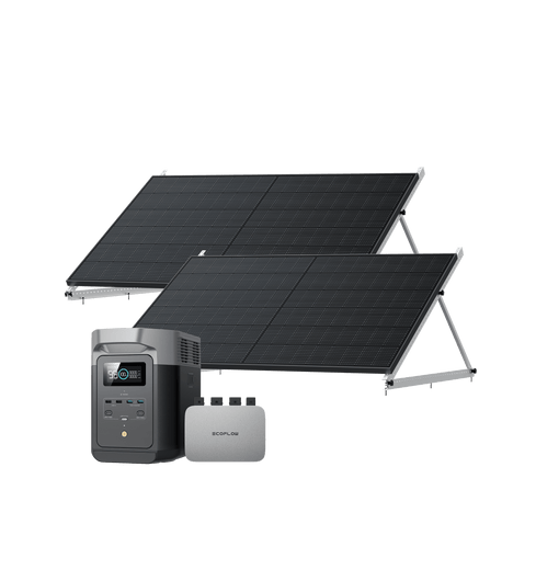 EcoFlow PowerStream Balcony Solar System with Storage 600W/800W - DELTA 2 600W + 2x 400W Rigid Solar Panel (with4 x Mounting feet) + DELTA 2 / 2 x 50" Tilt Mount Bracket / Incl. VAT