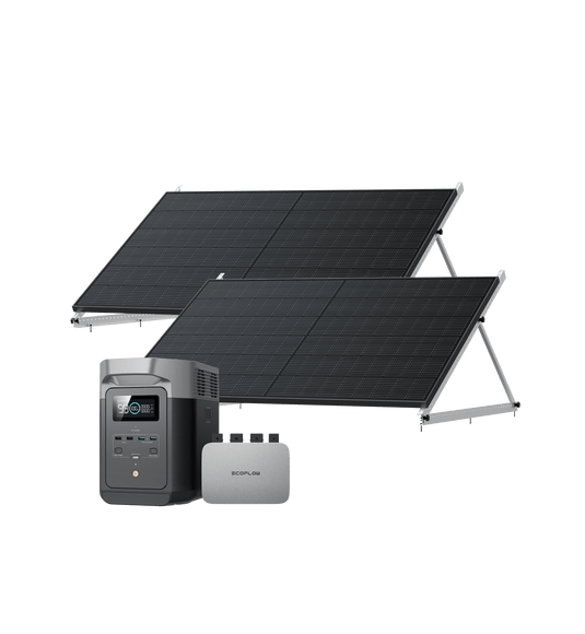 EcoFlow PowerStream Balcony Solar System with Storage 600W/800W - DELTA 2 600W + 2x 400W Rigid Solar Panel (with4 x Mounting feet) + DELTA 2 / 2 x 50