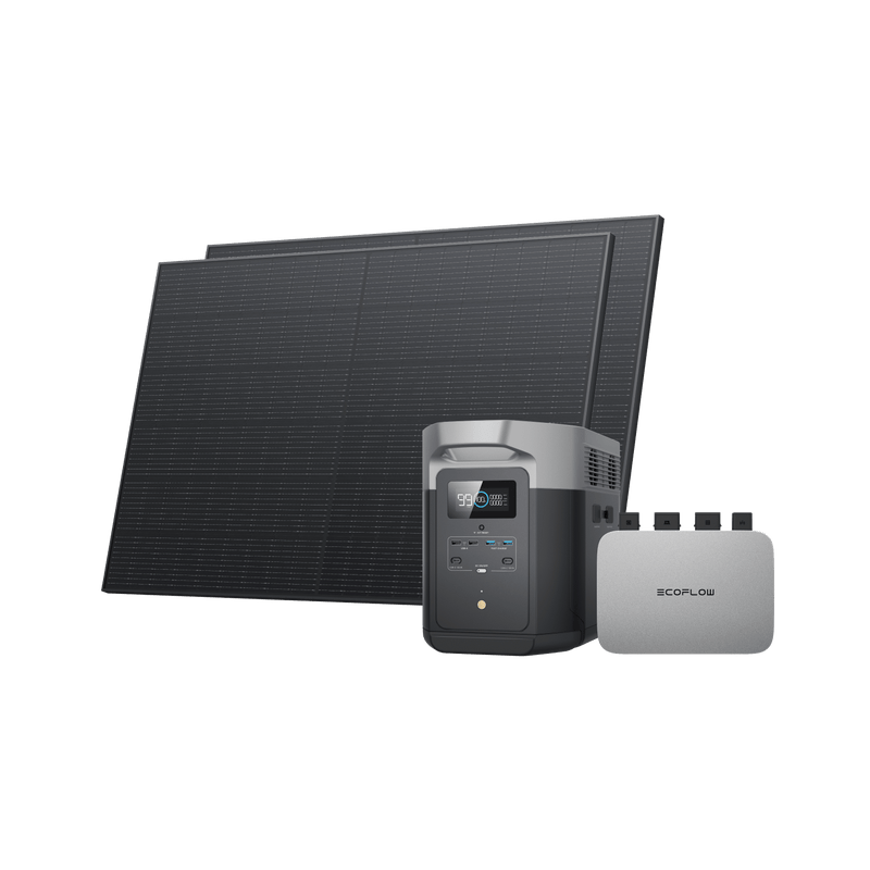 Load image into Gallery viewer, EcoFlow PowerStream Balkonkraftwerk mit 2 kWh Speicher 600W/800W - DELTA 2 Max 600W + 2x 400W Starres Solarpanel + DELTA 2 Max (mit Batteriekabel) / Ohne / 0 % MwSt. (Nur Deutschland)
