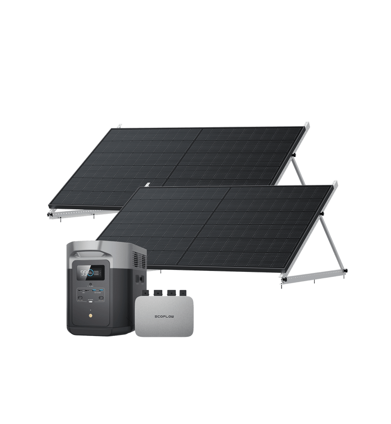 Load image into Gallery viewer, EcoFlow PowerStream Balkonkraftwerk mit 2 kWh Speicher 600W/800W - DELTA 2 Max 600W + 2x 400W Starres Solarpanel + DELTA 2 Max (mit Batteriekabel) / 3 in 1 Halterung für Solarpanele / 0 % MwSt. (Nur Deutschland)
