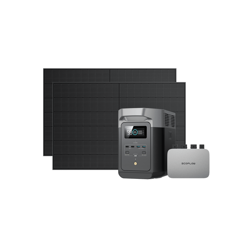 Load image into Gallery viewer, EcoFlow PowerStream Balkonkraftwerk mit Speicher 600W/800W - DELTA 2 600W + 2x 400W Starres Solarpanel (mit 4 x Montagefüße) + DELTA 2 (mit Batteriekabel) / Ohne / Mit MwSt.
